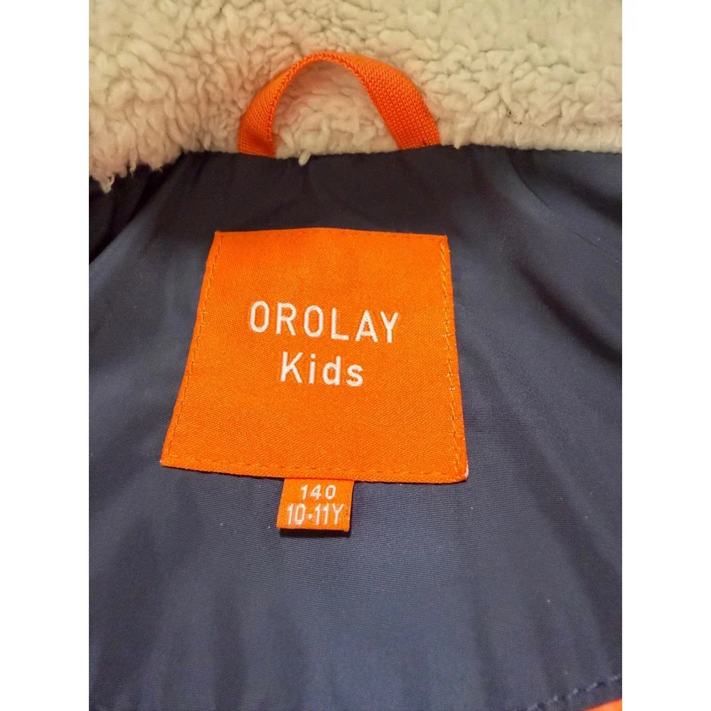 Orolay Kids Down Coat Navy Blue Puffer Jacket Fleece Hood 140 10-11Y YRF092T
